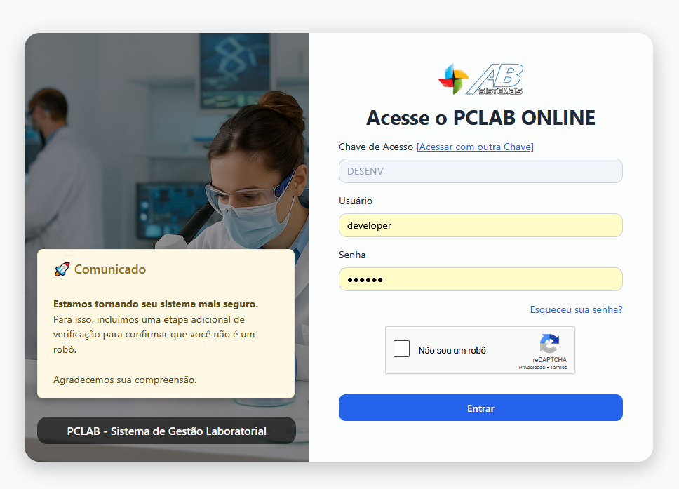 Nova tela de login